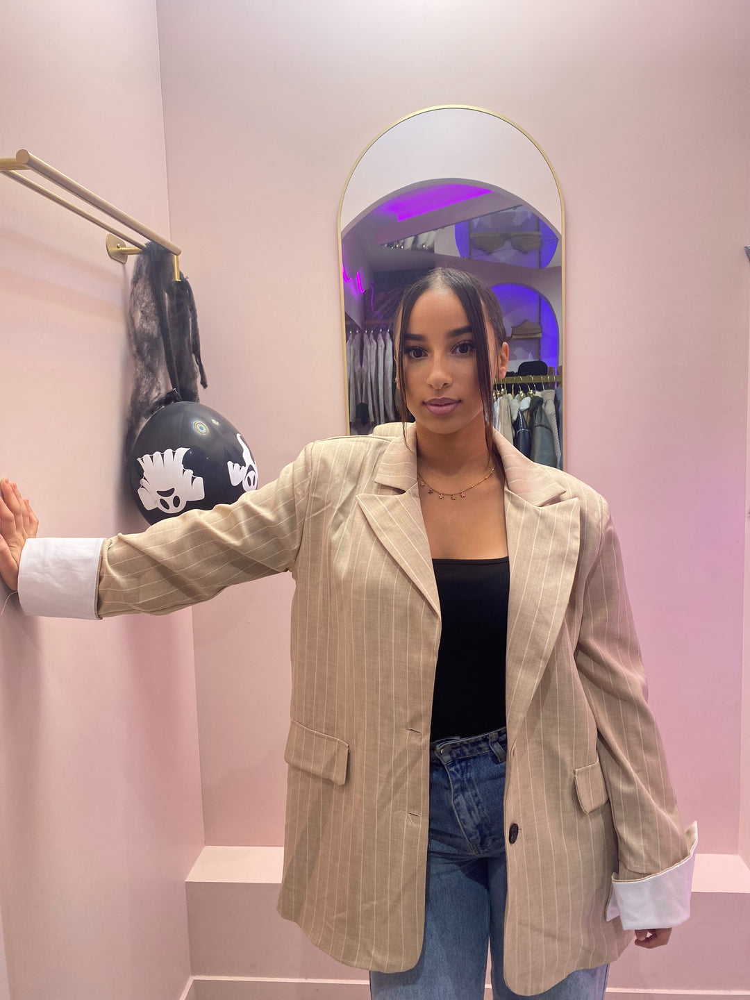 Blazer rayé beige
