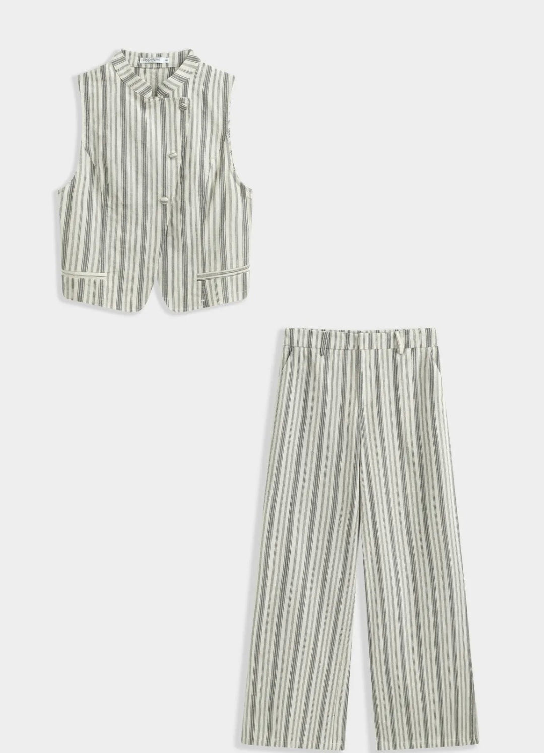 Ensemble gilet asymétrique et pantalon large en lin