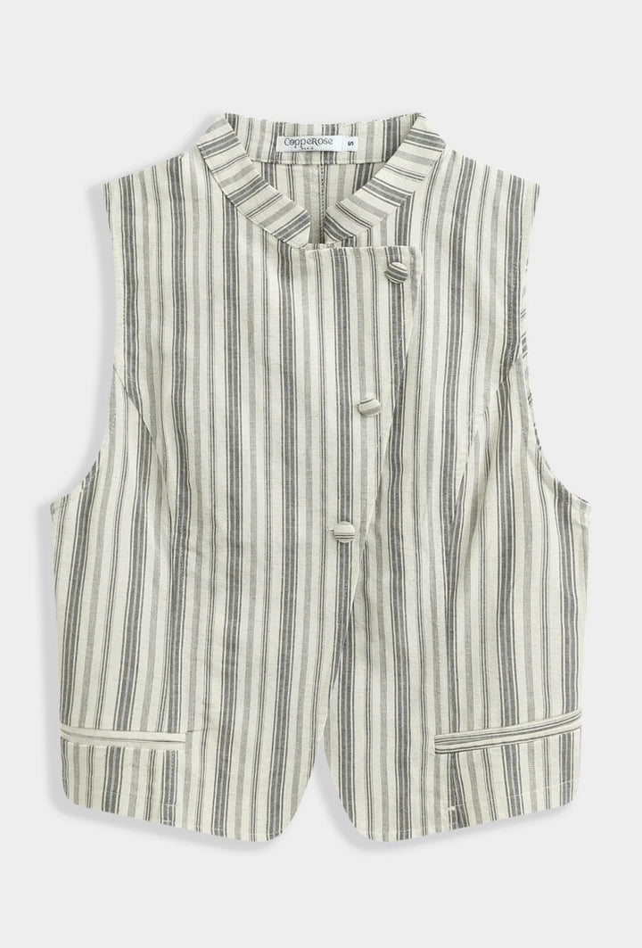 Ensemble gilet asymétrique et pantalon large en lin