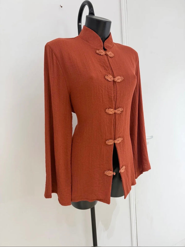 Blouse à col Mao et fermetures Brandebourgs